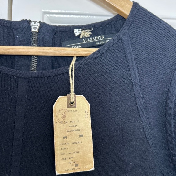 All Saints Elena knitted Dress UK 14 Jumper Bodycon Black Stretch Knit Party - Picture 4 of 9